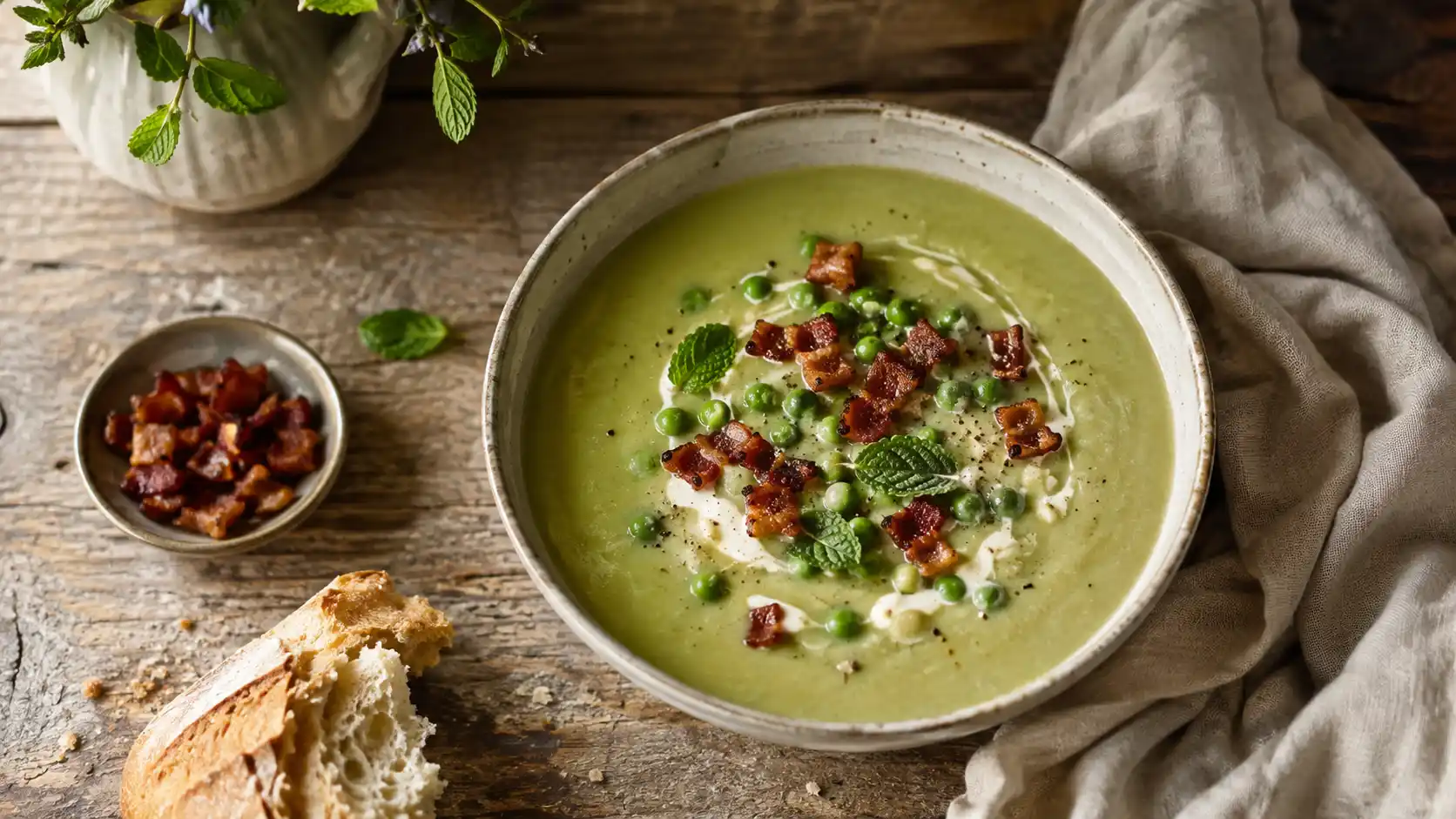 pea and pancetta soup